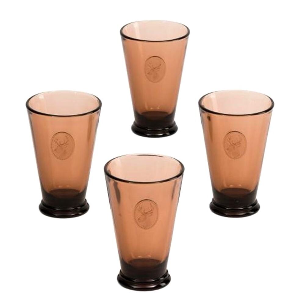 La Rochere Alpine Stag Long Drink Glasses Boxed 4pc Set Made In France Brown NEW